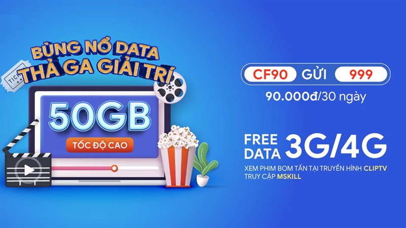 Chỉ với 90K mỗi tháng, có ngày 50GB data tốc độ cao, không giới hạn Chỉ với 90K mỗi tháng, có ngày 50GB data tốc độ cao, không giới hạn