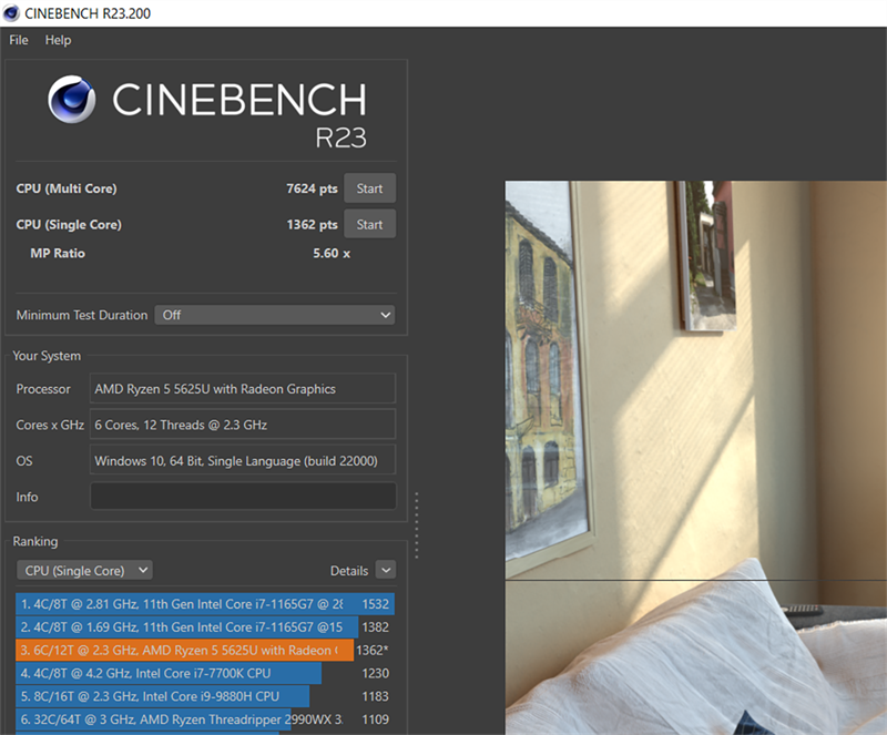 Điểm Cinebench R23 của Lenovo Ideapad Slim 3.