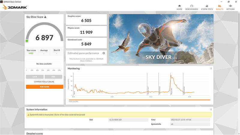 Điểm 3DMark Sky Diver của Lenovo Ideapad Slim 3.