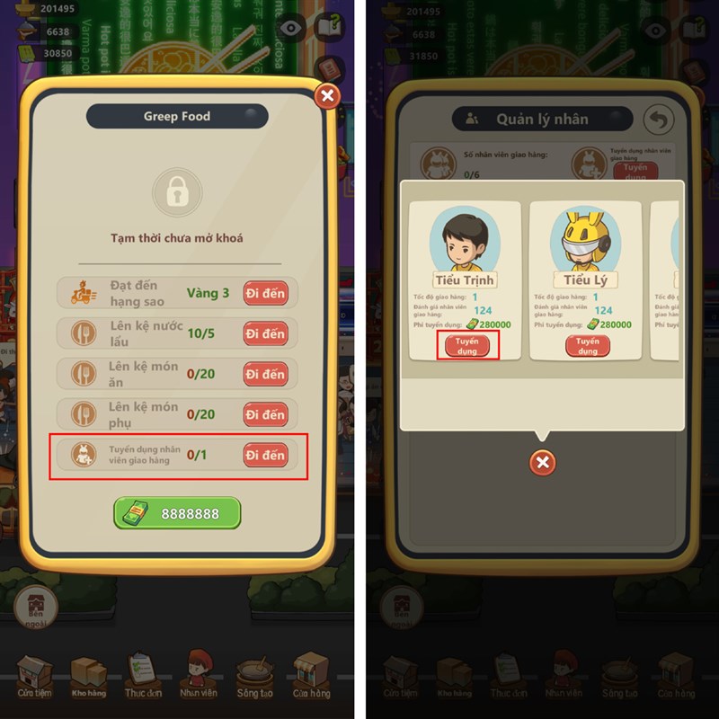 Cách mở shipper trong Tiệm Lẩu Đường Hạnh Phúc