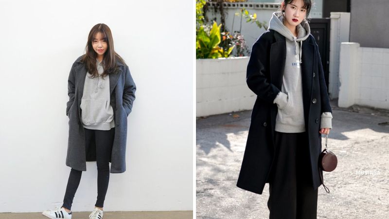 Áo khoác dài với áo hoodie