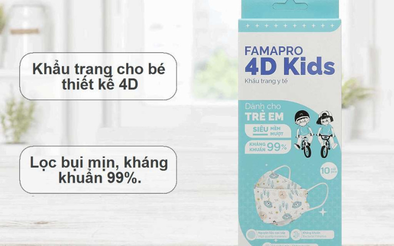 Khẩu trang trẻ em Famapro 4D 3 lớp