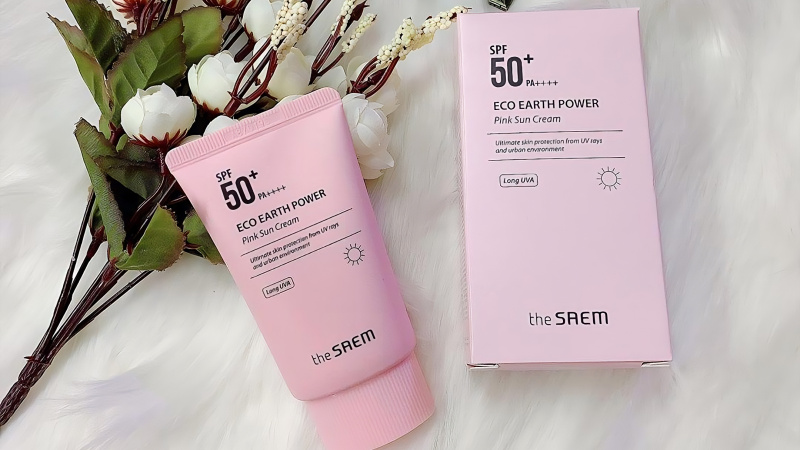 Review chi tiết kem chống nắng nhẹ dịu The Saem Eco Earth Power Pink Sun Cream 