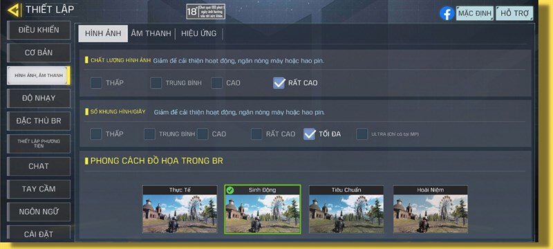 Thiết lập đồ họa trong Call Of Duty Mobile mà mình chỉnh trên Xiaomi 13.