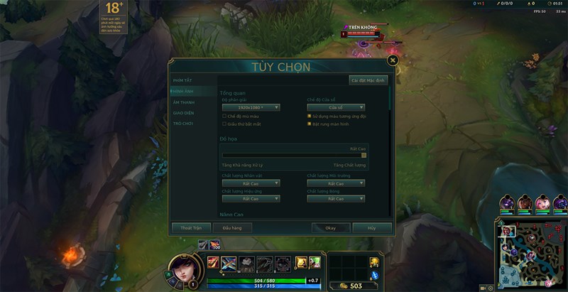 Thiết lập đồ họa game Liên Minh Huyền Thoại trên HP VICTUS 16 E1102AX