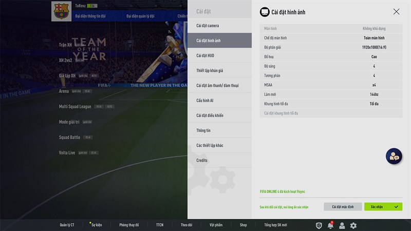 Thiết lập đồ họa game FIFA Online 4 trên HP VICTUS 16 E1102AX
