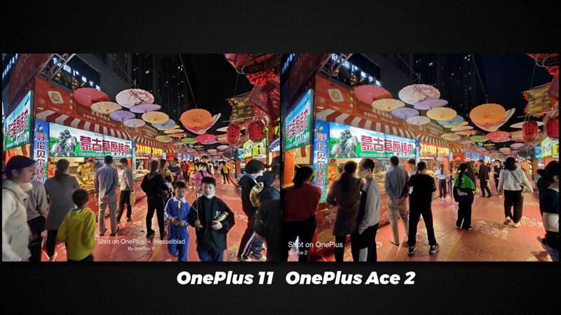 Ảnh ban đêm trong điều kiện có nhiều ánh sáng được chụp bởi OnePlus Ace 2 và OnePlus 11