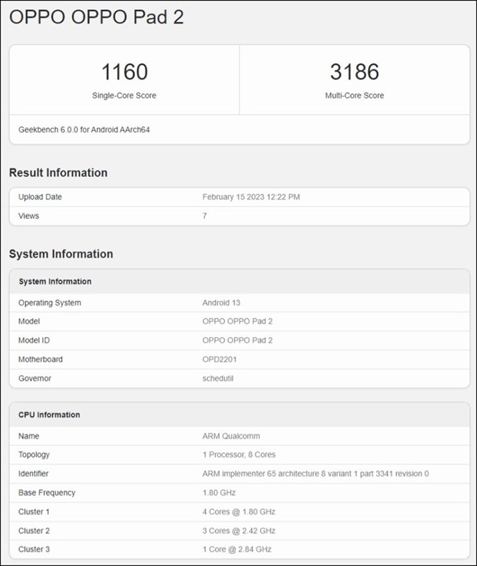 OPPO Pad 2 xuất hiện trên cơ sở dữ liệu Geekbench OPPO Pad 2 xuất hiện trên cơ sở dữ liệu Geekbench