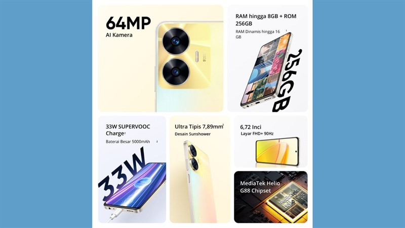realme C55 có 2 lựa chọn bộ nhớ là 128 GB hay 256 GB realme C55 có 2 lựa chọn bộ nhớ là 128 GB hay 256 GB