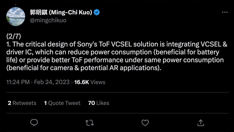 Ming Chi Kuo cho biết các linh kiện từ Sony sẽ tối ưu thời lượng pin tốt hơn