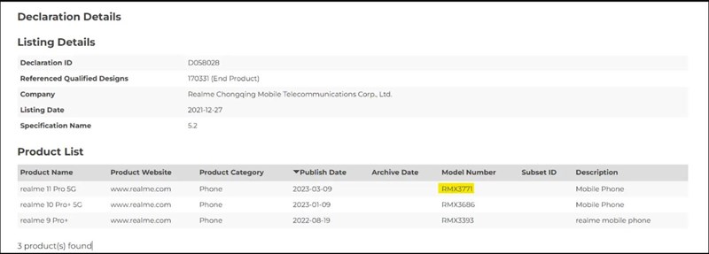 realme 11 Pro 5G được phát hiện trên trang chứng nhận của cơ quan Bluetooth SIG realme 11 Pro 5G được phát hiện trên trang chứng nhận của cơ quan Bluetooth SIG