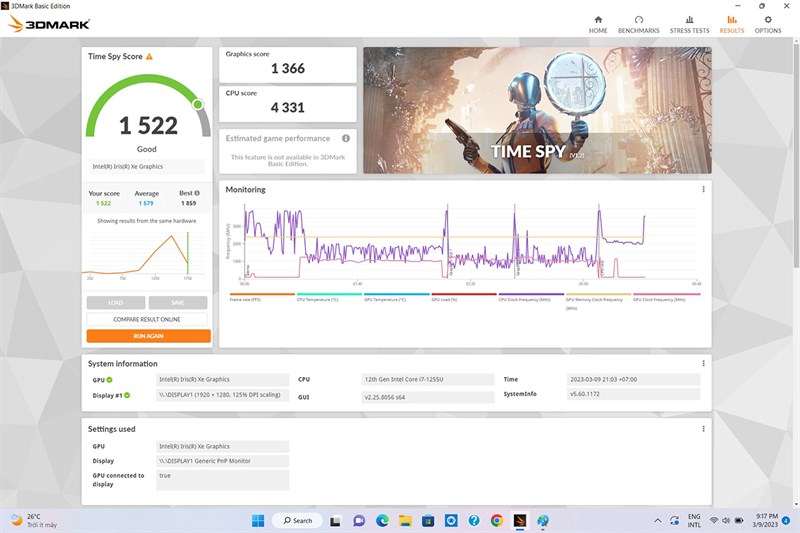 Điểm 3Dmark trên HP Elitebook Dragonfly G3.