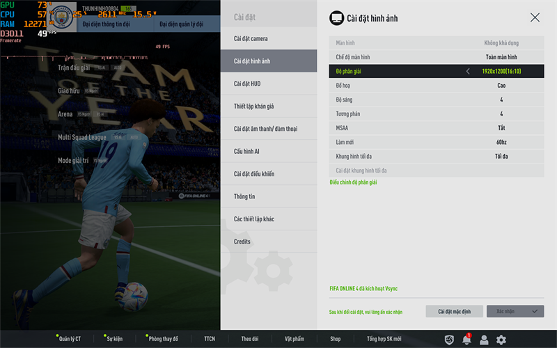Thiết lập đồ họa game FIFA Online 4 trên HP Elitebook Dragonfly G3.