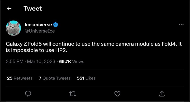 Bài đăng trên Twitter của leaker Ice universe