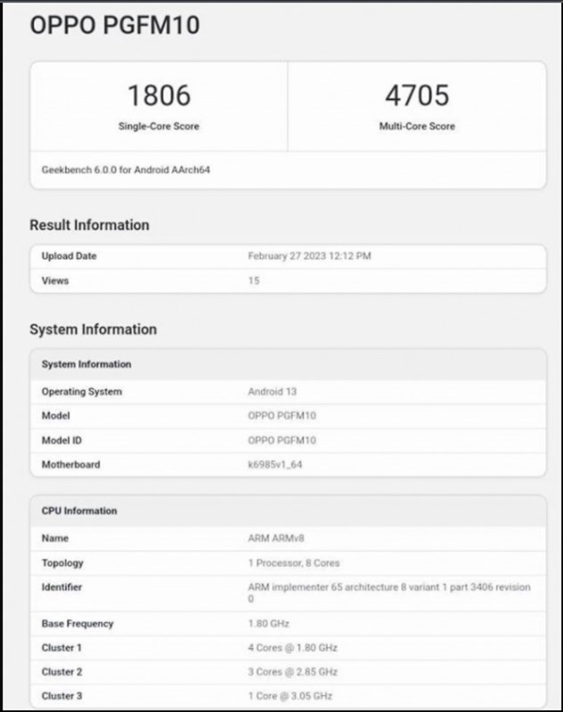 Điểm số Geekbench của một thiết bị có số model OPPO PGFM10 Điểm số Geekbench của một thiết bị có số model OPPO PGFM10