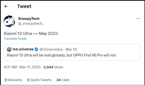 Thông tin được SnoppyTech đăng tải trên Twitter