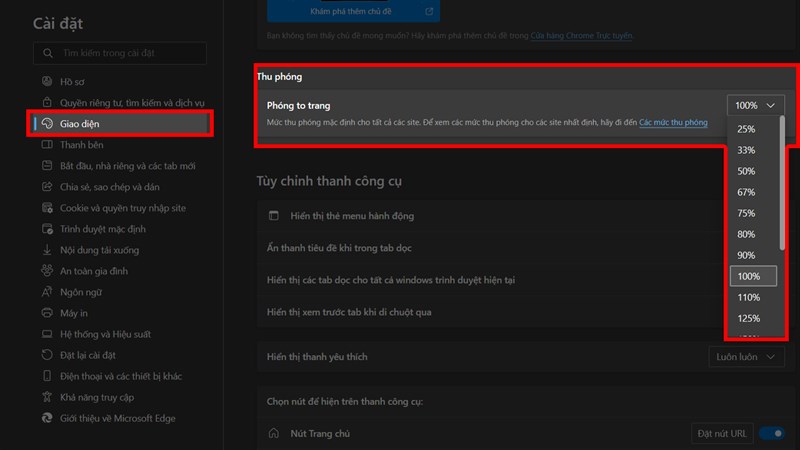 Cách chỉnh độ thu phóng mặc định trên Edge