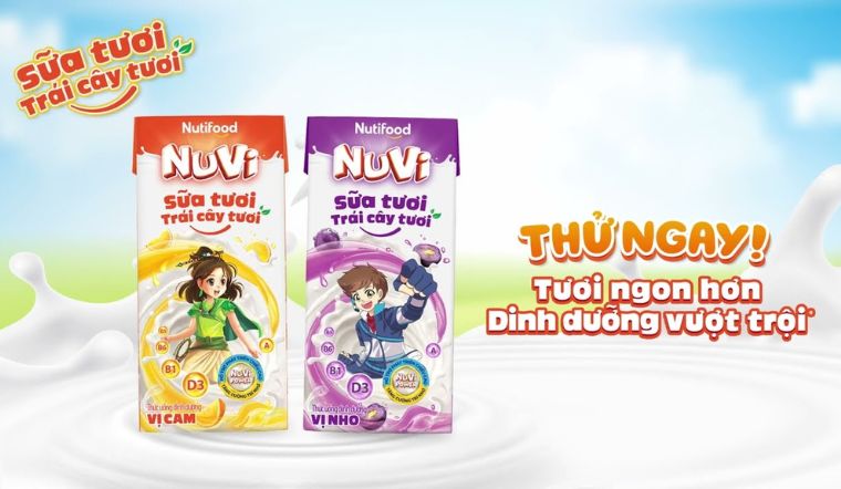 Dinh dưỡng mỗi ngày cho bé cùng sữa tươi trái cây tươi Nuvi