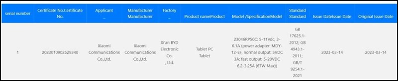 Thông số kỹ thuật của Xiaomi Pad 6