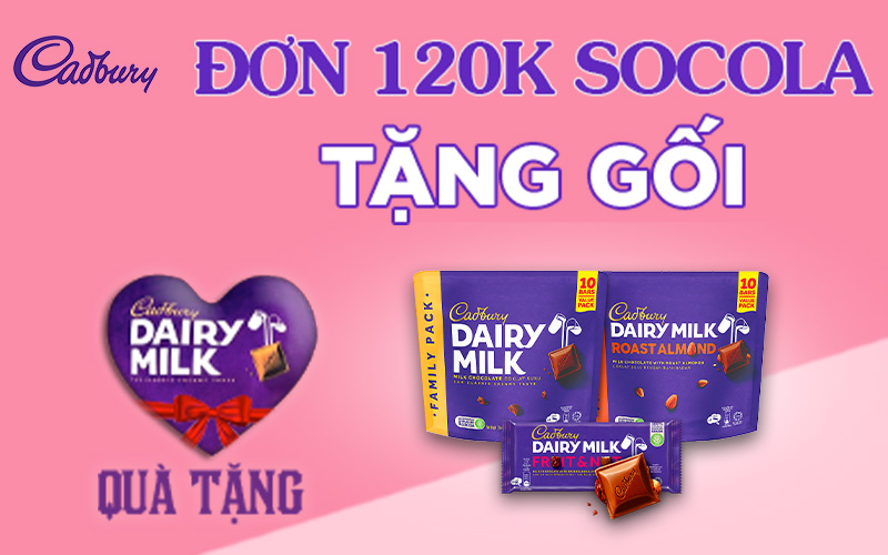 Từ 06/03 – 31/03/2023, mua socola hoá đơn từ 120k tặng gối xinh xắn