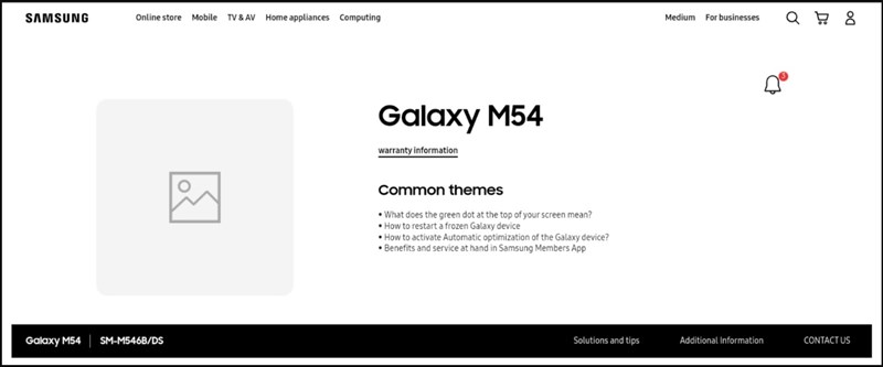 Samsung Galaxy M54 xuất hiện trên trang thông tin Samsung Colombia