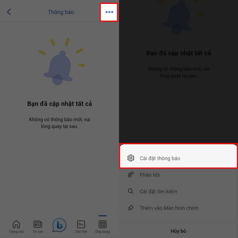 Cách chỉnh thông báo Bing AI trên Android