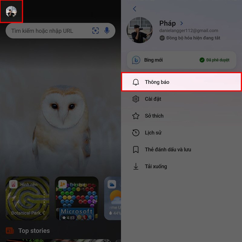 Cách chỉnh thông báo Bing AI trên Android
