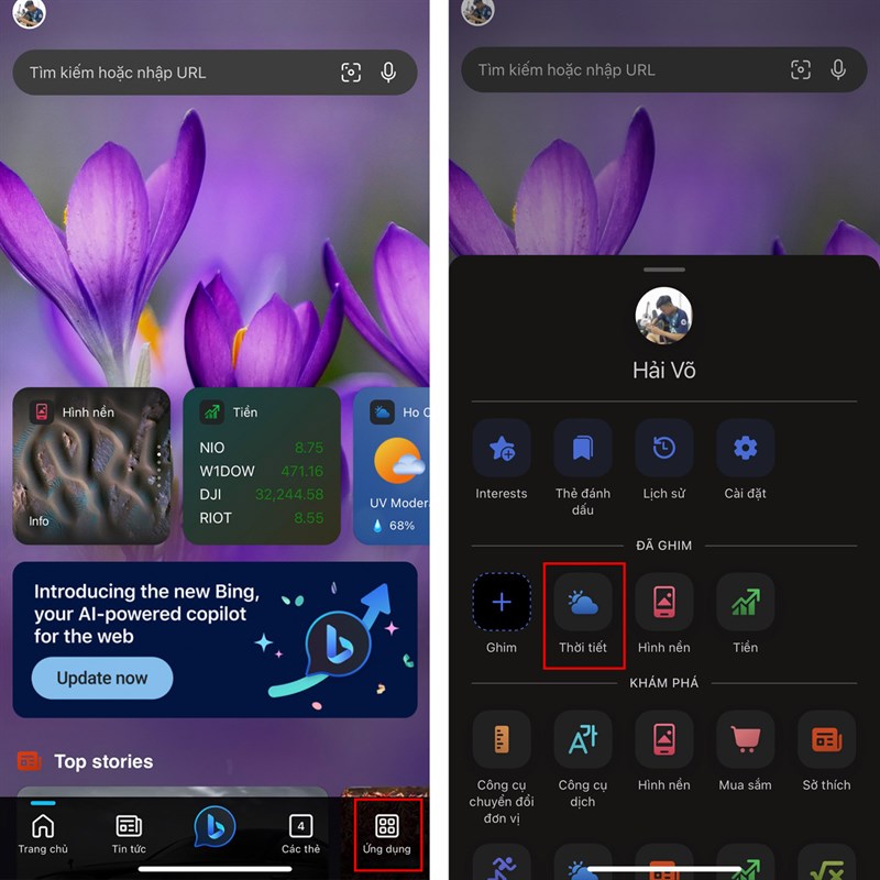 Cách xem thời tiết nhanh trong Bing AI iOS