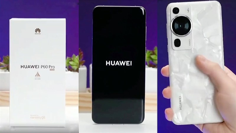 Hộp bán lẻ, thiết kế mặt trước và mặt sau của Huawei P60 Pro