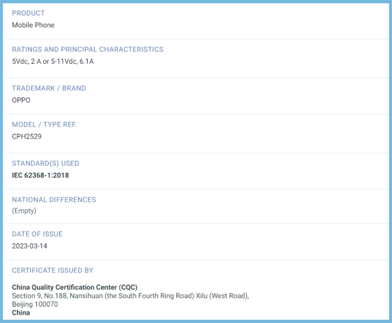 OPPO A98 5G đạt chứng nhận CQC