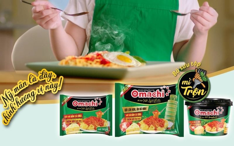 Omachi Spaghetti sốt cà chua bò bằm thêm gói phô mai mới có hương vị cực hấp dẫn