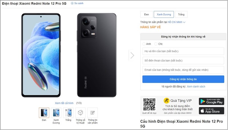 Redmi Note 12 Pro 5G hiện trạng thái hàng sắp về tại Thế Giới Di Động