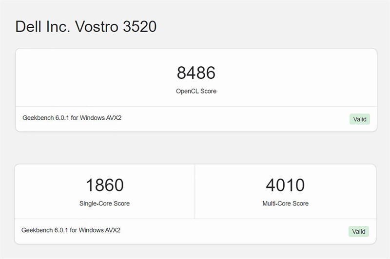 Điểm GeekBench 6 của Dell Vostro 15 3520 Điểm GeekBench 6 của Dell Vostro 15 3520