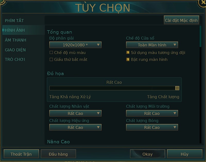 Thiết lập đồ họa Liên Minh Huyền Thoại mà mình đặt trên Dell Vostro 15 3520 Thiết lập đồ họa Liên Minh Huyền Thoại mà mình đặt trên Dell Vostro 15 3520