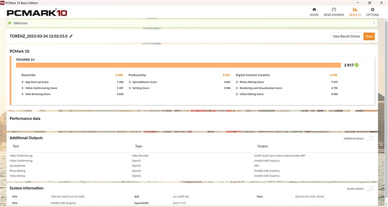 Điểm PCMark 10 của Dell Vostro 15 3520 Điểm PCMark 10 của Dell Vostro 15 3520