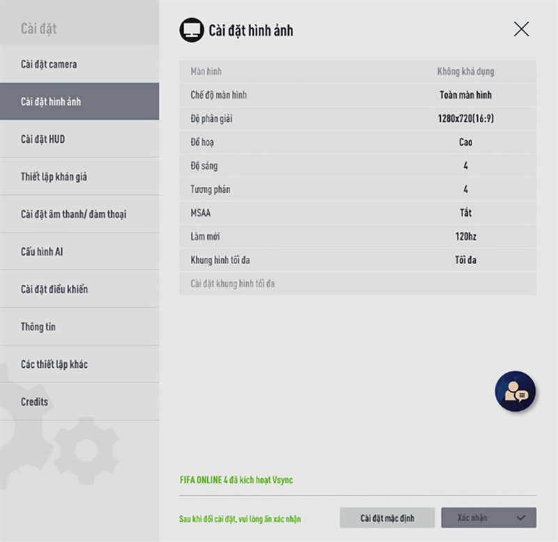 Thiết lập đồ họa FiFa Online 4 mà mình đặt trên Dell Vostro 15 3520 Thiết lập đồ họa FiFa Online 4 mà mình đặt trên Dell Vostro 15 3520