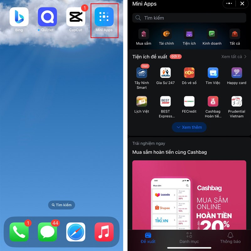 Cách cài đặt Mini Apps trên iPhone Cách cài đặt Mini Apps trên iPhone