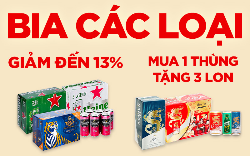 Từ 31/3 – 13/4/2023, mua bia giảm đến 13%, mua 1 thùng tặng 3 lon