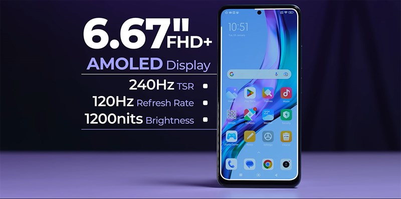 Màn hình Redmi Note 12 5G có chất lượng hiển thị tốt, viền màn hình xung quanh được tối ưu