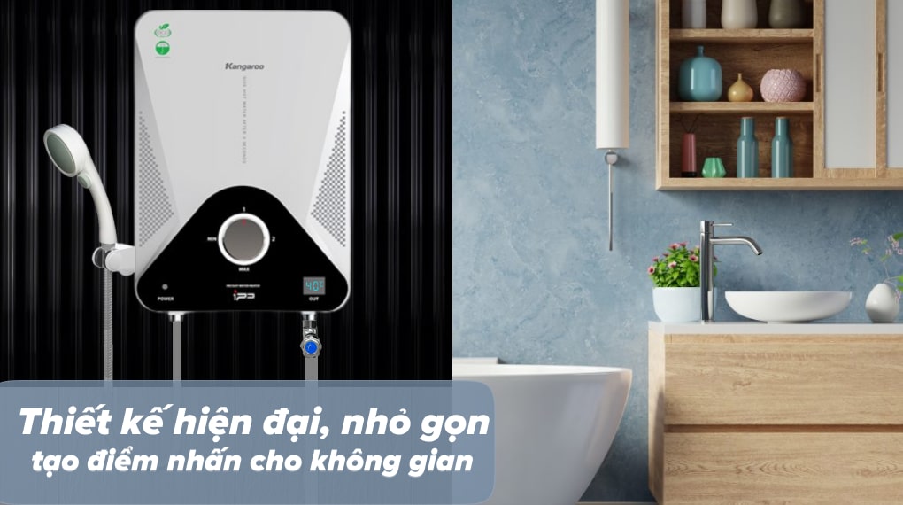 Máy nước nóng điện là gì? Máy nước nóng trực tiếp Kangaroo 4000W KG589GP có thiết kế hiện đại, nhỏ gọn
