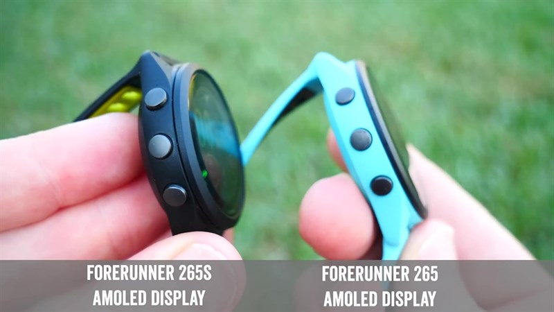 Cạnh trái của Garmin Forerunner 265. Cạnh trái của Garmin Forerunner 265.