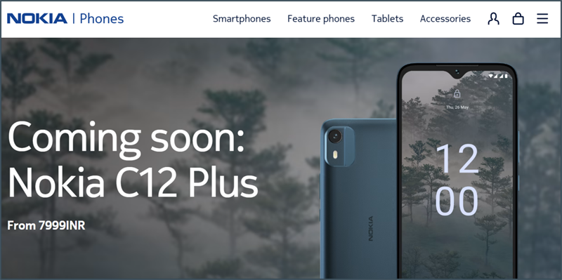 Giá bán của Nokia C12 Plus được niêm yết trên trang Nokia Ấn Độ
