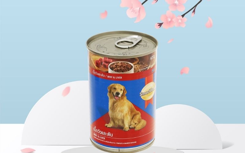 Thức ăn cho chó SmartHeart vị thịt bò và gan lon 400g