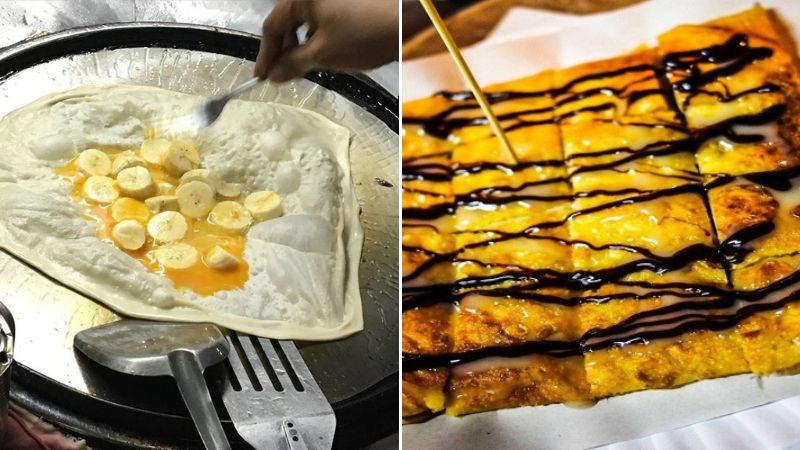 Bánh kếp nhân trứng chuối và bánh kếp nhân socola