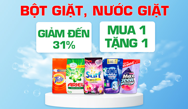 Từ 01/04 - 30/04/2023, bột giặt, nước giặt giảm đến 31%