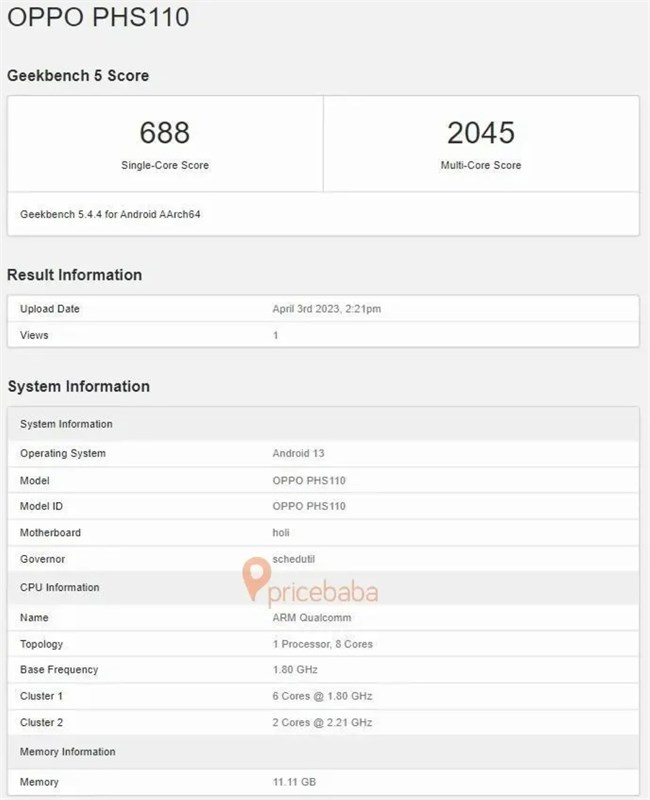 Thông tin của OPPO A1 5G trên Geekbench