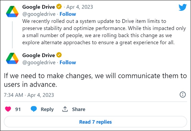 Google bỏ giới hạn 5 triệu tệp trên Google Drive