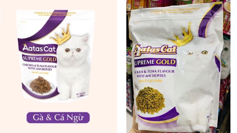 Thức ăn cho mèo Aatas Cat vị cá ngừ, gà và cá cơm gói 1.2kg