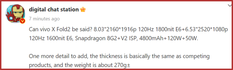 Vivo X Fold 2 lộ cấu hình Vivo X Fold 2 lộ cấu hình