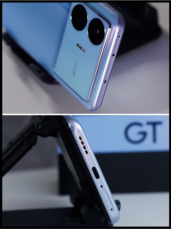 Cạnh trên của realme GT Neo5 SE chứa cảm biến, mic còn ở dưới thì có dải loa, cổng sạc USB-C, mic và khe cắm SIM Cạnh trên của realme GT Neo5 SE chứa cảm biến, mic còn ở dưới thì có dải loa, cổng sạc USB-C, mic và khe cắm SIM